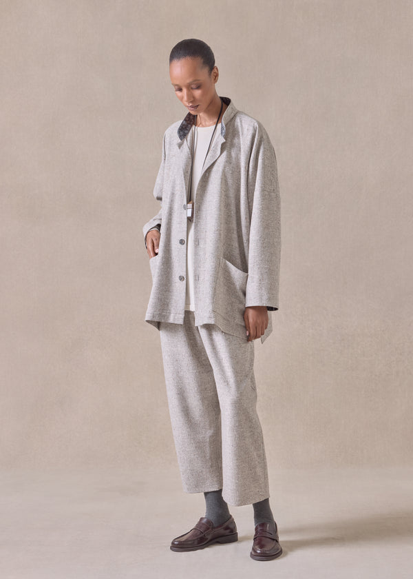 eskandar wool wide longer back mandarin jacket- long