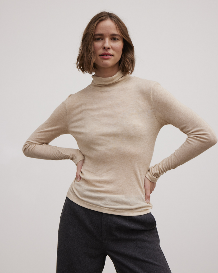 Esmé Studios ESEllia Roll Neck Top - Wood Ash Mélange