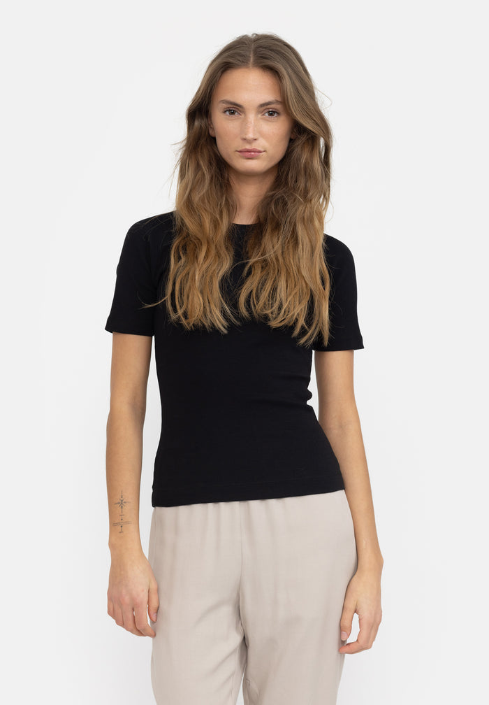 esmé studios ESBlossom SS O-neck Rib T-shirt - Black
