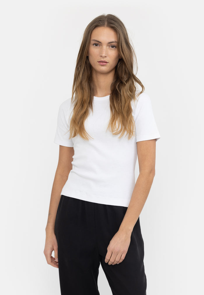 esmé studios ESBlossom SS O-neck Rib T-shirt - White
