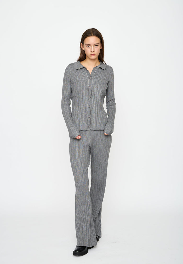 Esmé Studios ESMedina Flared Knit Pants - Gray Melange