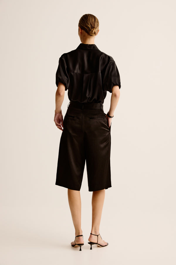 Esse Studios Collected Short Sleeve Shirt - Black Satin