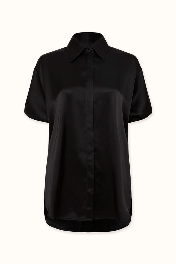 Esse Studios Collected Short Sleeve Shirt - Black Satin