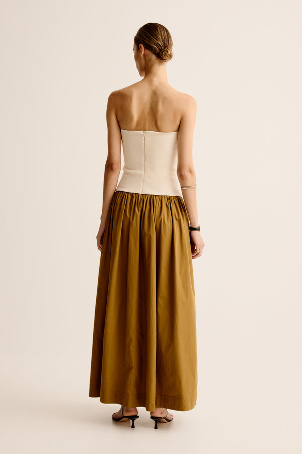 Esse Studios Duo Strapless Knit Cotton Dress - Crema / Light Olive