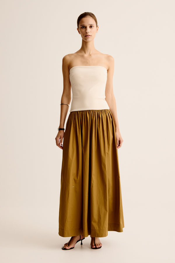 esse studios Duo Strapless Knit Cotton Dress - Crema / Light Olive