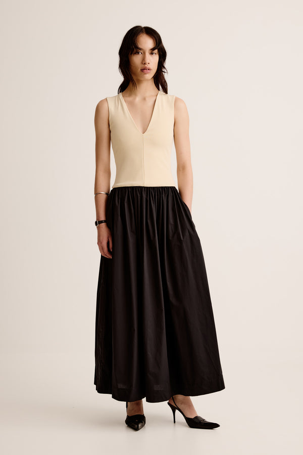 esse studios V Knit Cotton Dress - Buttermilk / Black