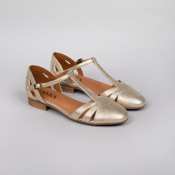 Esska Aurora WIDE Vegan Embossed Platinum Flat Shoe