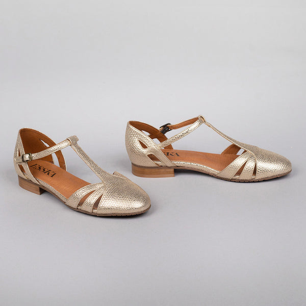 Esska Aurora WIDE Vegan Embossed Platinum Flat Shoe