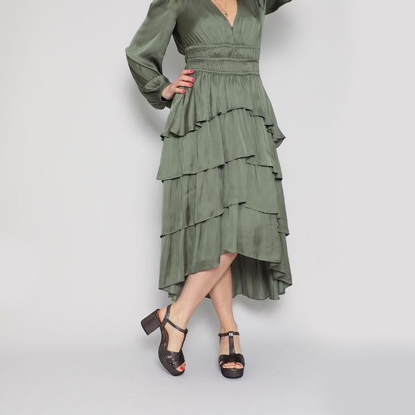 esska Charlie Anthracite Metallic Mid Heel T-Bar Sandals