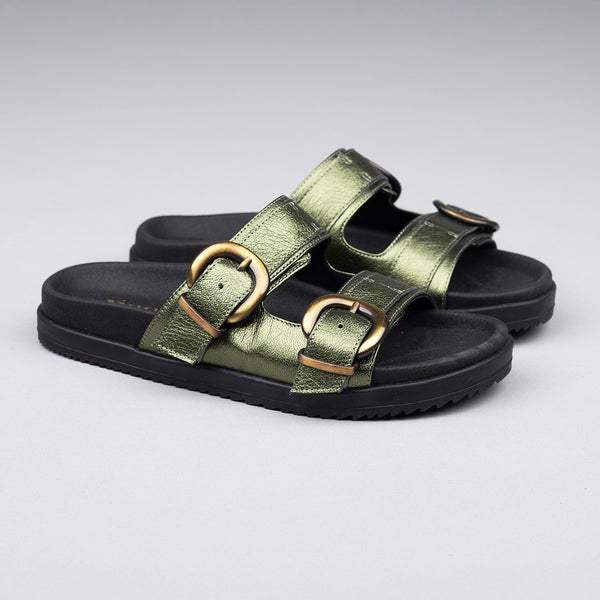 Esska Amelie Metallic Green Flat Sandal