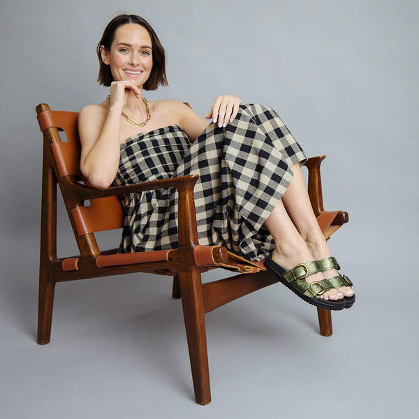 Esska Amelie Metallic Green Flat Sandal