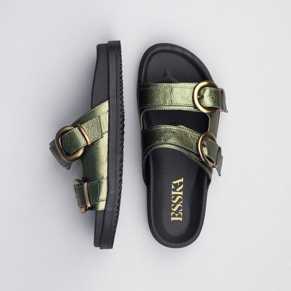 Esska Amelie Metallic Green Flat Sandal