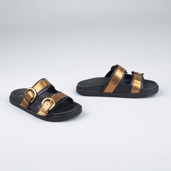 Esska Amelie Vegan Black + Bronze Flat Sandal