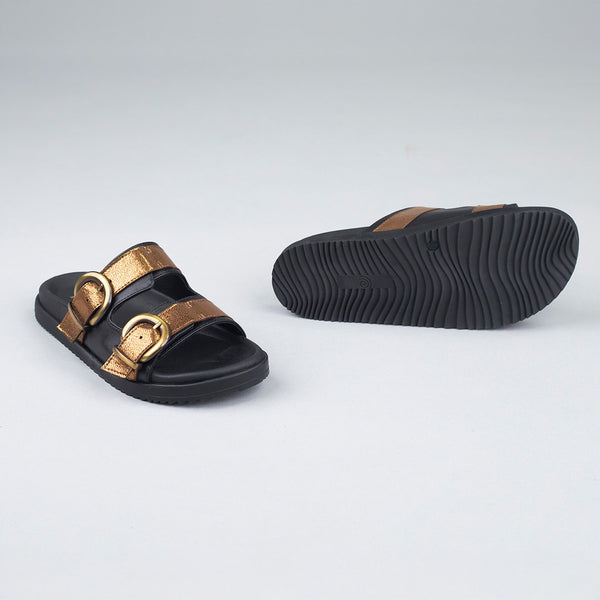 Esska Amelie Vegan Black + Bronze Flat Sandal