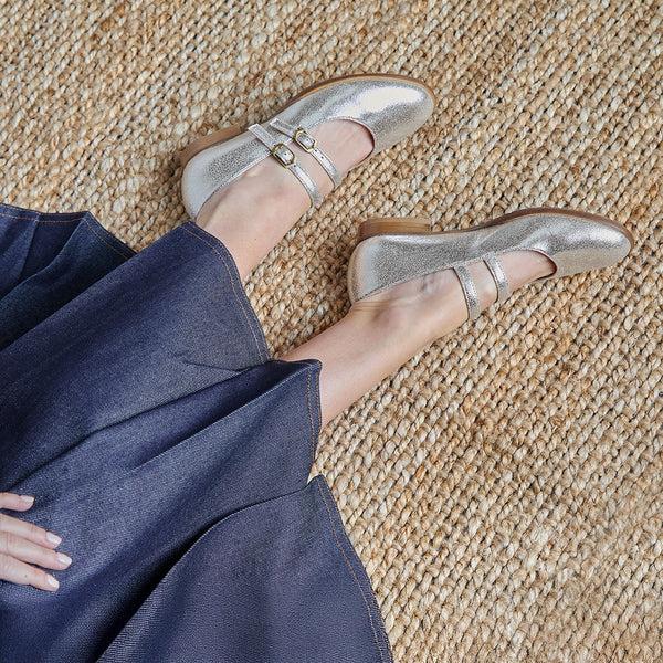 Esska Anya Vegan Silver Flat Shoe