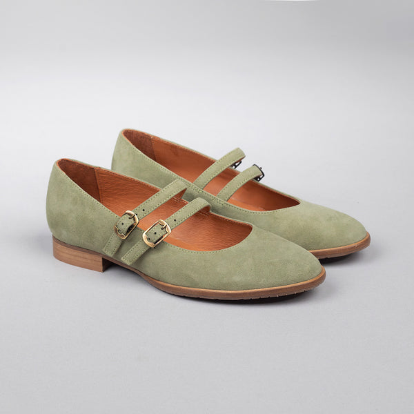 Esska Anya WIDE Green Flat Mary-Jane Shoe