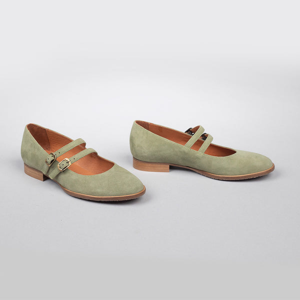 Esska Anya WIDE Green Flat Mary-Jane Shoe