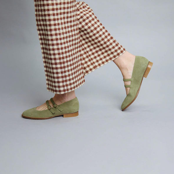 esska Anya WIDE Green Flat Mary-Jane Shoe