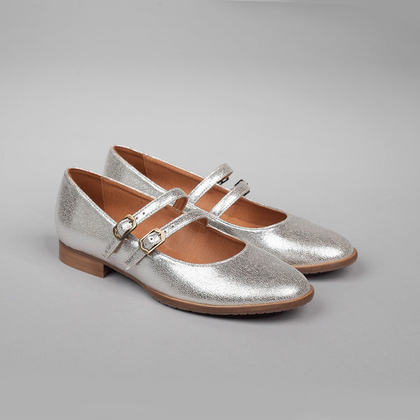 Esska Anya WIDE Vegan Silver Flat Shoe