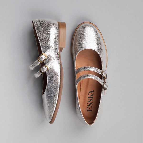 Esska Anya WIDE Vegan Silver Flat Shoe