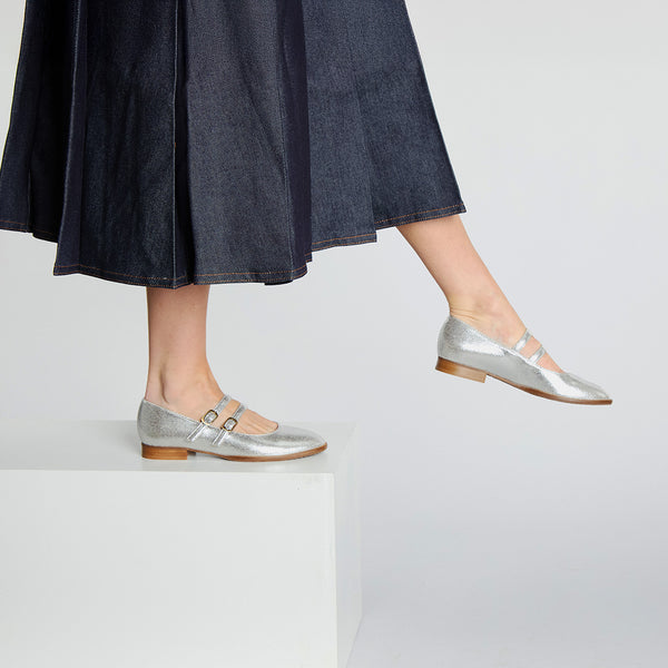 esska Anya WIDE Vegan Silver Flat Shoe