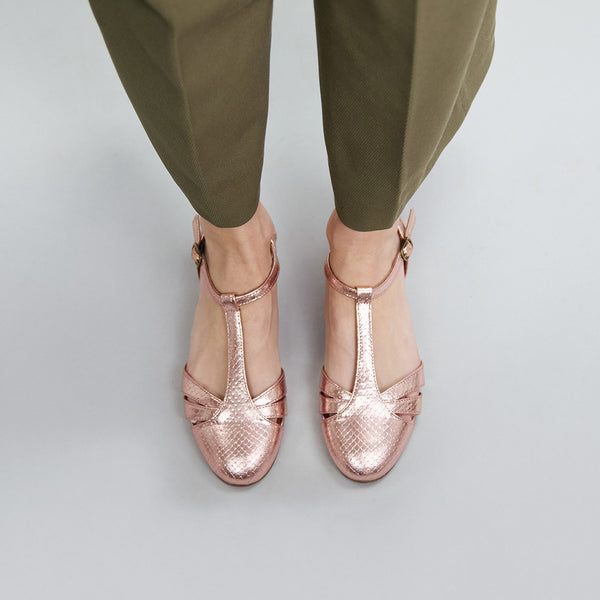 Esska Aurora Metallic Dusty Pink Flat Shoe