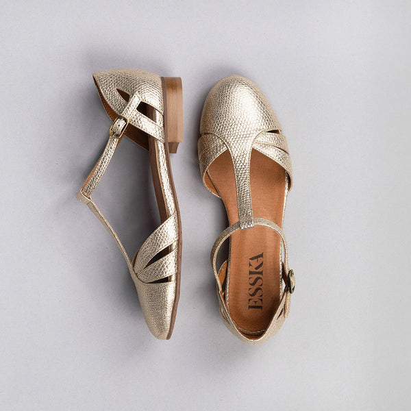 Esska Aurora Vegan Embossed Platinum Flat Shoe
