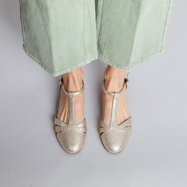 Esska Aurora Vegan Embossed Platinum Flat Shoe