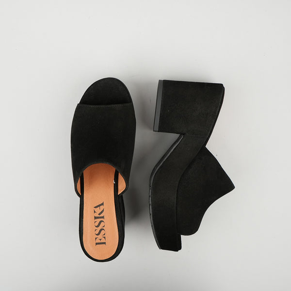 Esska Bella Black Flat Platform Sandal