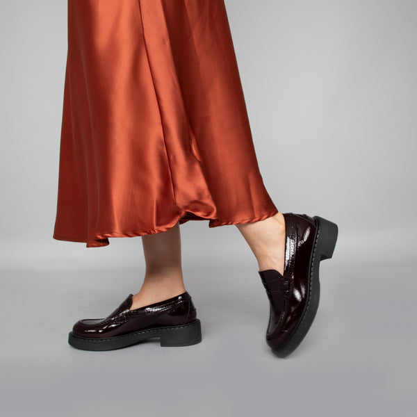 esska Ben Patent Wine Chunky Flat Loafer