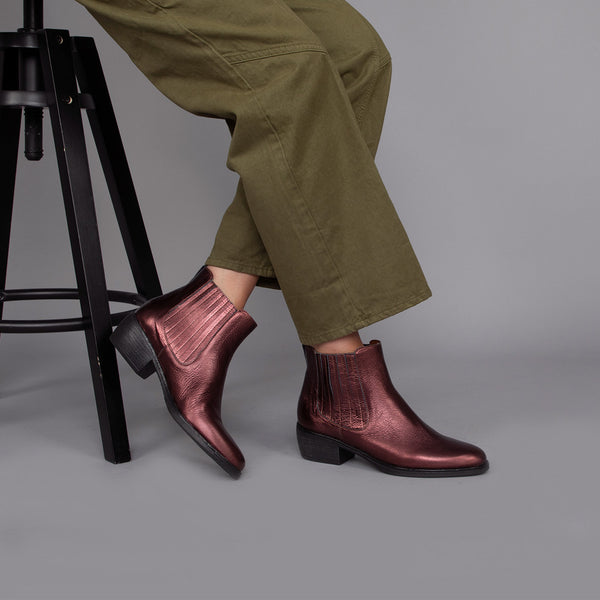 Esska Bettina Plum Metallic Low Heel Boots