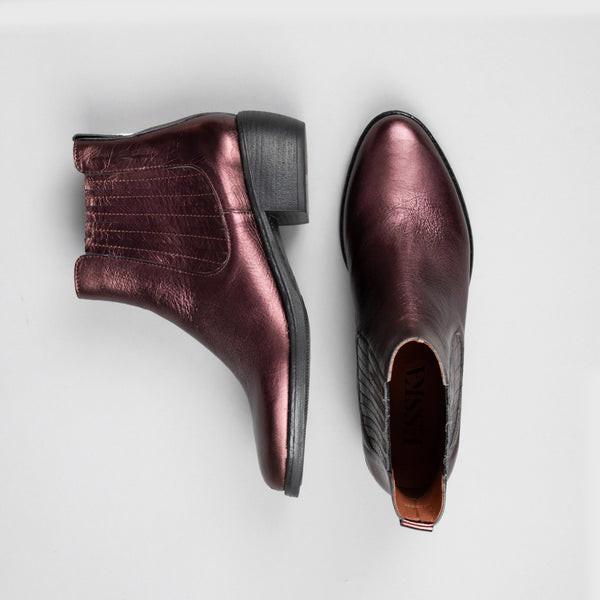 Esska Bettina Plum Metallic Low Heel Boots