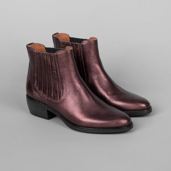 esska Bettina Plum Metallic Low Heel Boots