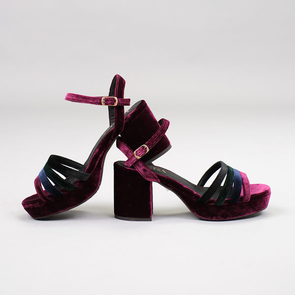 Esska Camilla Velvet Multi Mid Heel Sandals