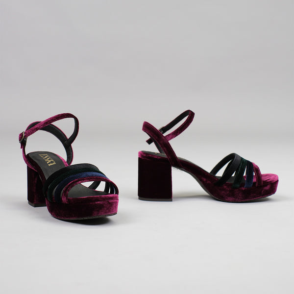 Esska Camilla Velvet Multi Mid Heel Sandals