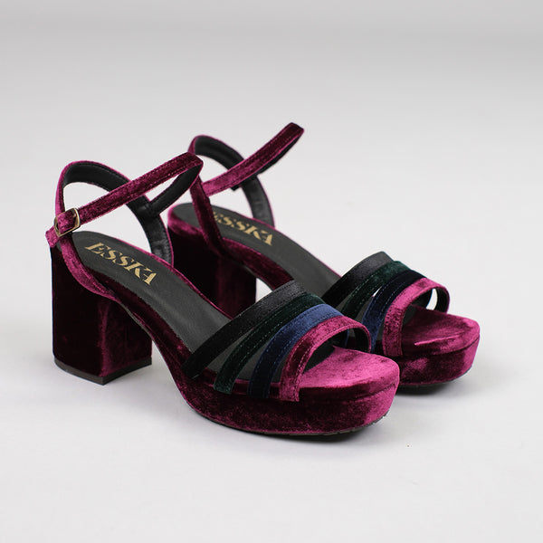 esska Camilla Velvet Multi Mid Heel Sandals