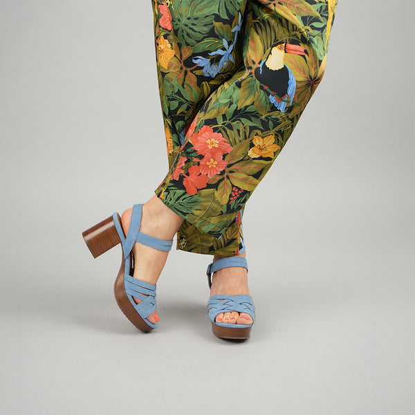 Esska Carlota Blue Mid Heel T-Bar Sandals