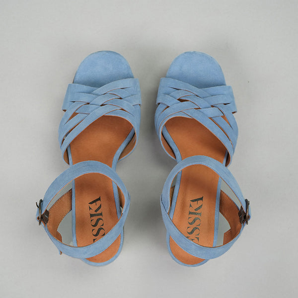 Esska Carlota Blue Mid Heel T-Bar Sandals