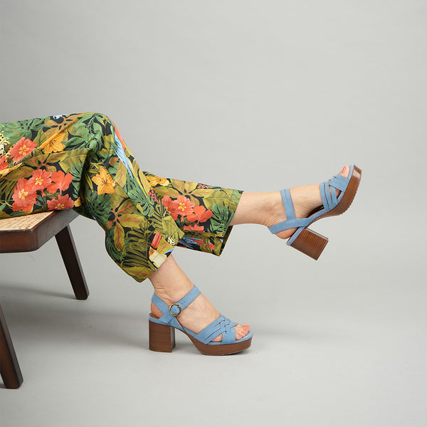 Esska Carlota Blue Mid Heel T-Bar Sandals