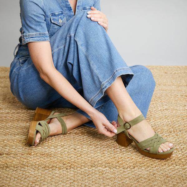 esska Carlota Green Mid Heel Sandal