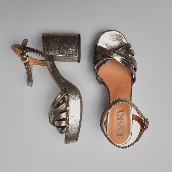 Esska Casey Metallic Iron Mid Heel Sandal