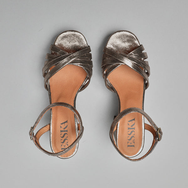 Esska Casey Metallic Iron Mid Heel Sandal
