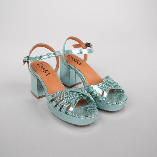 Esska Casey Metallic Mint Mid Heel Sandal
