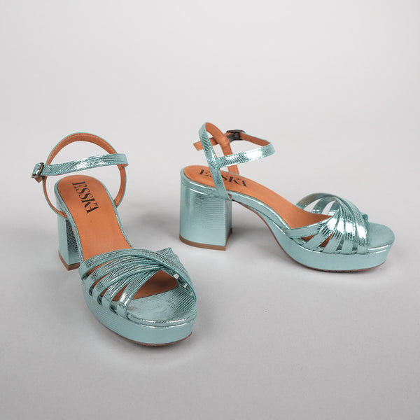 Esska Casey Metallic Mint Mid Heel Sandal