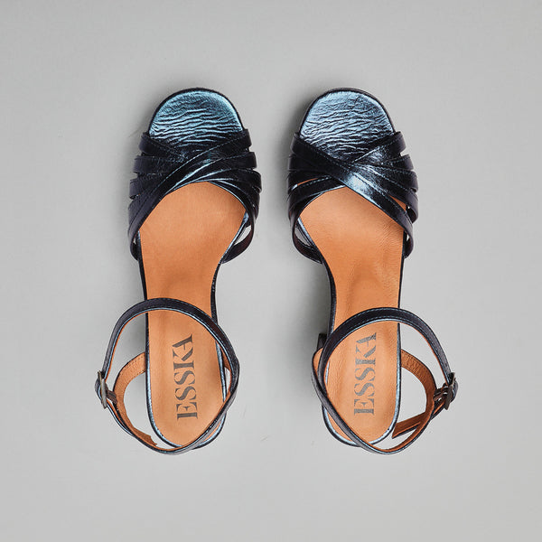 Esska Casey Metallic Navy Mid Heel Sandal