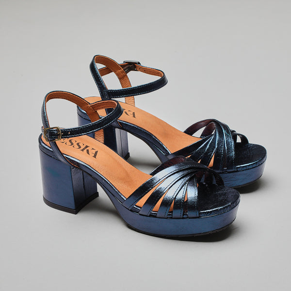 Esska Casey Metallic Navy Mid Heel Sandal