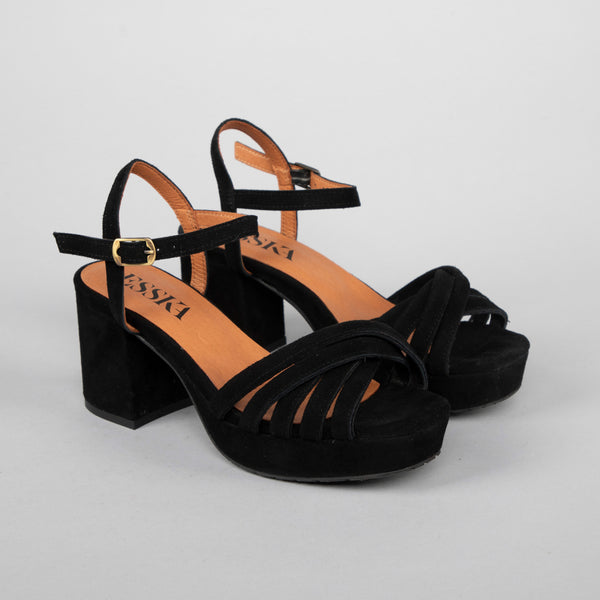 Esska Casey Suede Black Mid Heel Sandal