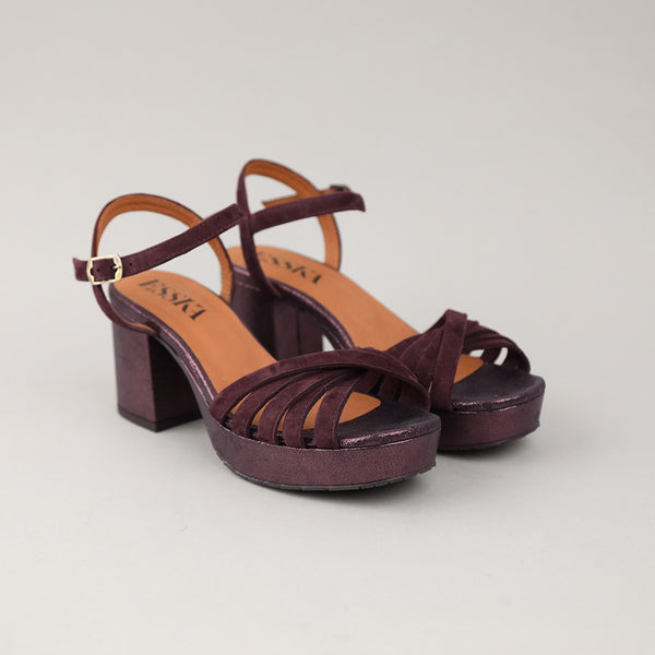 Esska Casey Suede Burgundy Mid Heel Sandal
