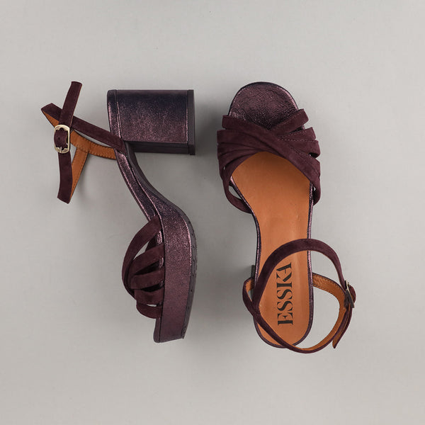 Esska Casey Suede Burgundy Mid Heel Sandal