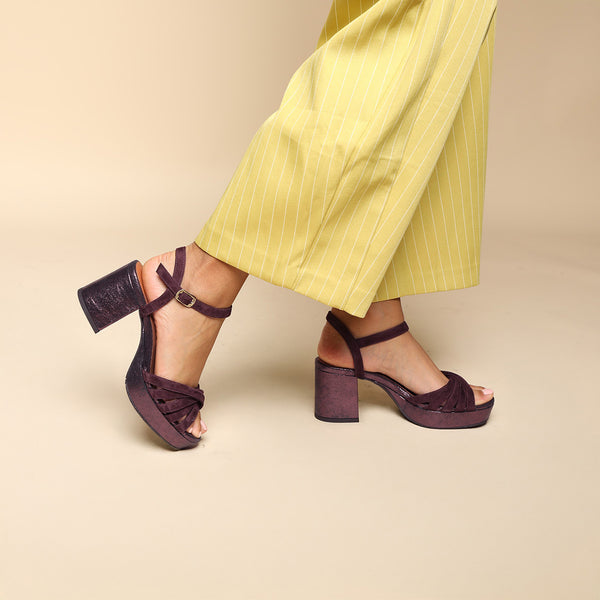 esska Casey Suede Burgundy Mid Heel Sandal